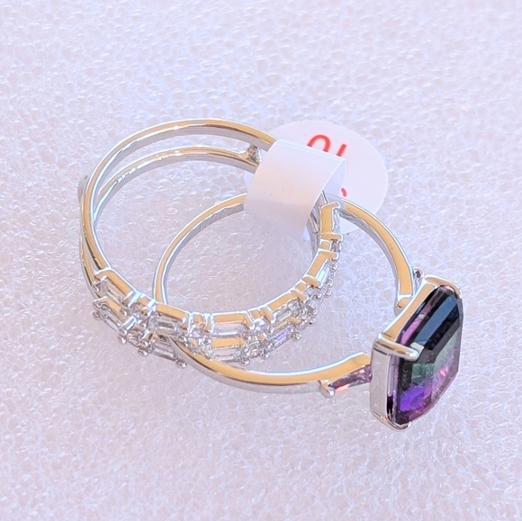 NWT Bomb Party Watermelon Ametrine Cubic Zirconia Rhodium Plated Sz 10 Ring - Picture 3 of 5